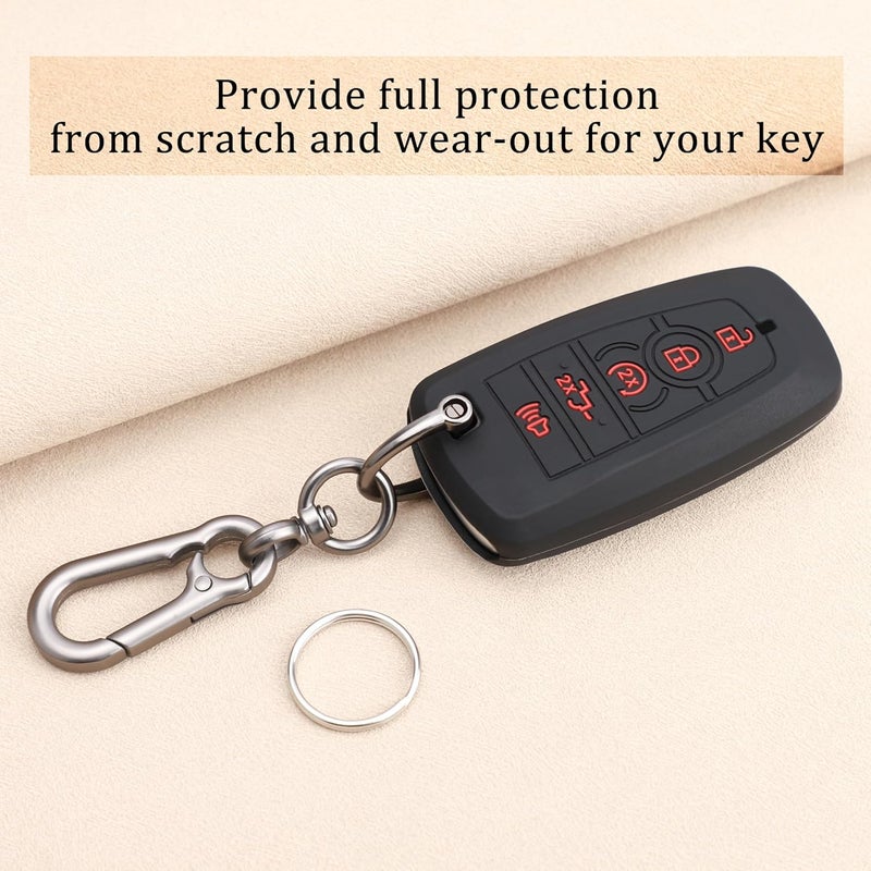TANDRIVE Key Fob Cover for 2026 2025-2017 Ford F150 F250 F350 F450 F550 F650 F750, 5 Button, Silicone, 2-Pack, Red Button, Black and Black - Image 3